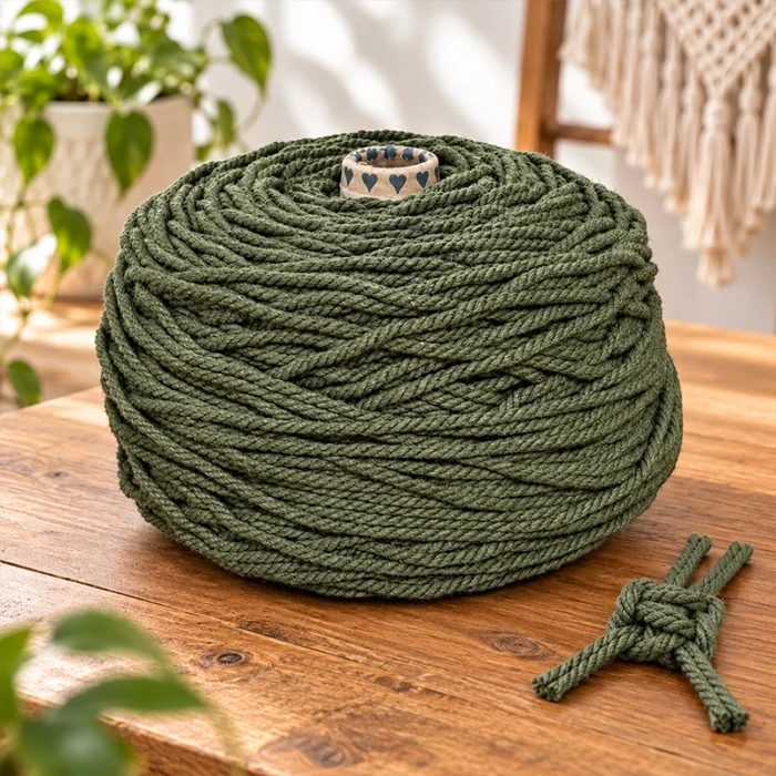 نخ مکرومه رنگ سبز ارتشی 250 گرمی - تصویر 4